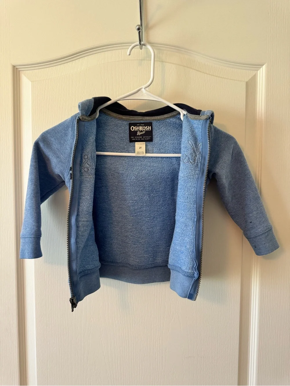 OshKosh Light Blue Hooded Zip Front Sweatshirt with Navy Logo